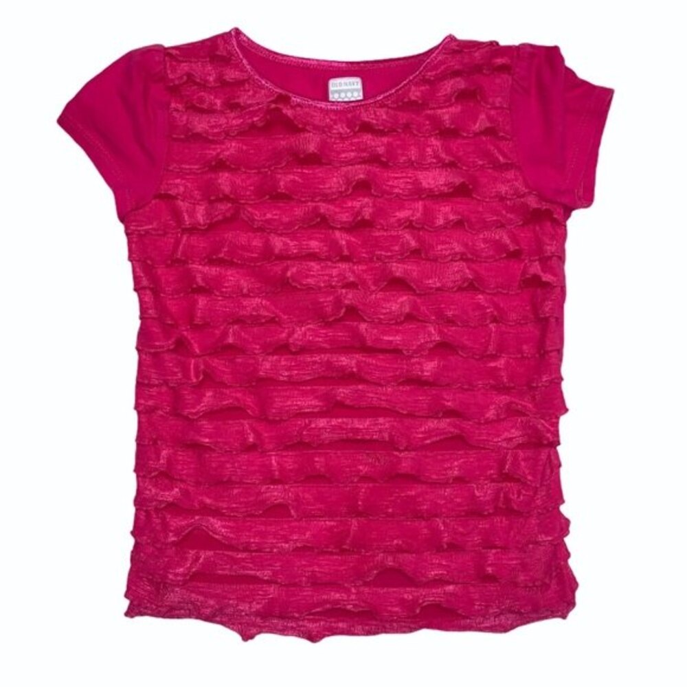 Fuchsia Pink Ruffle Flounce Short Sleeve Tee Shirt Spring Summer Girl 5T